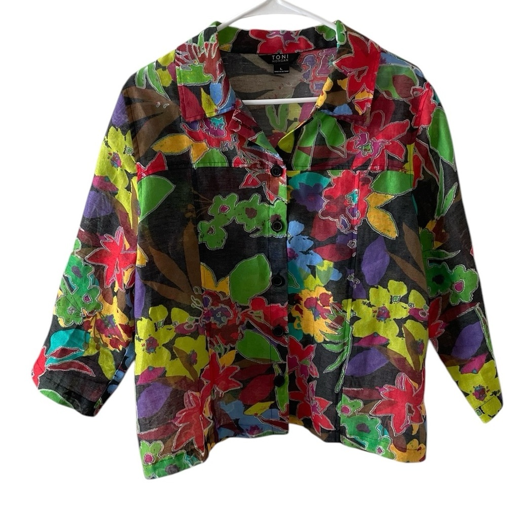 Toni Morgan Floral Lightweight Jacket Semi Sheer Size L